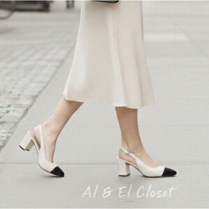 Veronica Beard Cecile 60 Ivory Croc Slingback Heels with Black Cap Toe  9.5 NWB